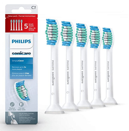 C1 Simplyclean Replacement Toothbrush Heads with Protective Clean Toothbrush,5 Pack, HX6015/03 White - GOODSZON Discount Store