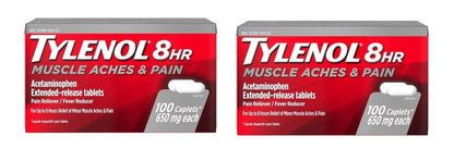Tylenol 8 Hour Muscle Aches & Pain 100 caps with Acetaminophen Pack 2 - GOODSZON Discount Store