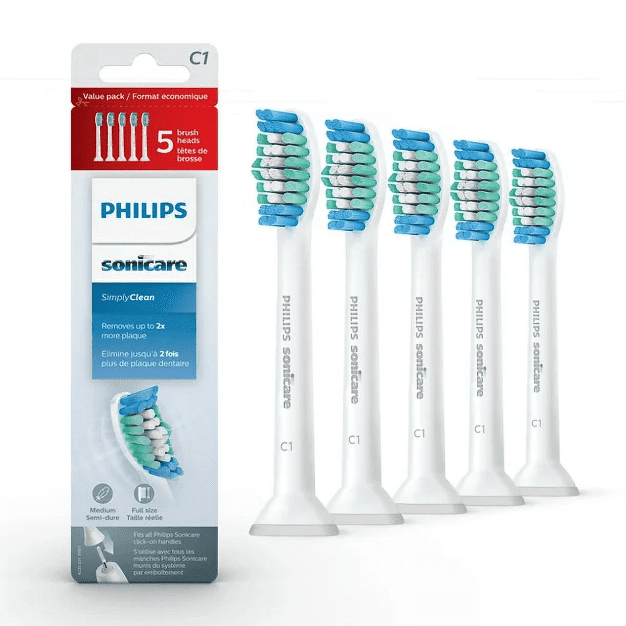 Philips Sonicare Genuine SimplyClean Replacement Toothbrush Heads, 5 Brush Heads, White, HX6015/03 - GOODSZON Discount Store