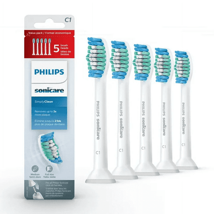 Philips Sonicare Genuine SimplyClean Replacement Toothbrush Heads, 5 Brush Heads, White, HX6015/03 - GOODSZON Discount Store
