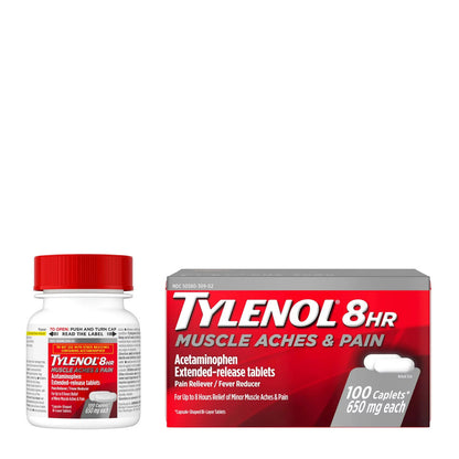 Tylenol 8 Hour Muscle Aches & Pain 100 caps with Acetaminophen Pack 2 - GOODSZON Discount Store