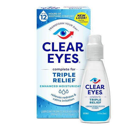 Clear Eyes Triple Relief Lubricant Eye Drops, 0.5 fl oz Pack of 2 - GOODSZON Discount Store