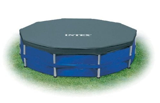INTEX 28032E Pool Cover: for 15ft Round Metal Frame Pools – includes Rope Tie – Drain Holes – 10in Overhang – Snug Fit - GOODSZON Discount Store