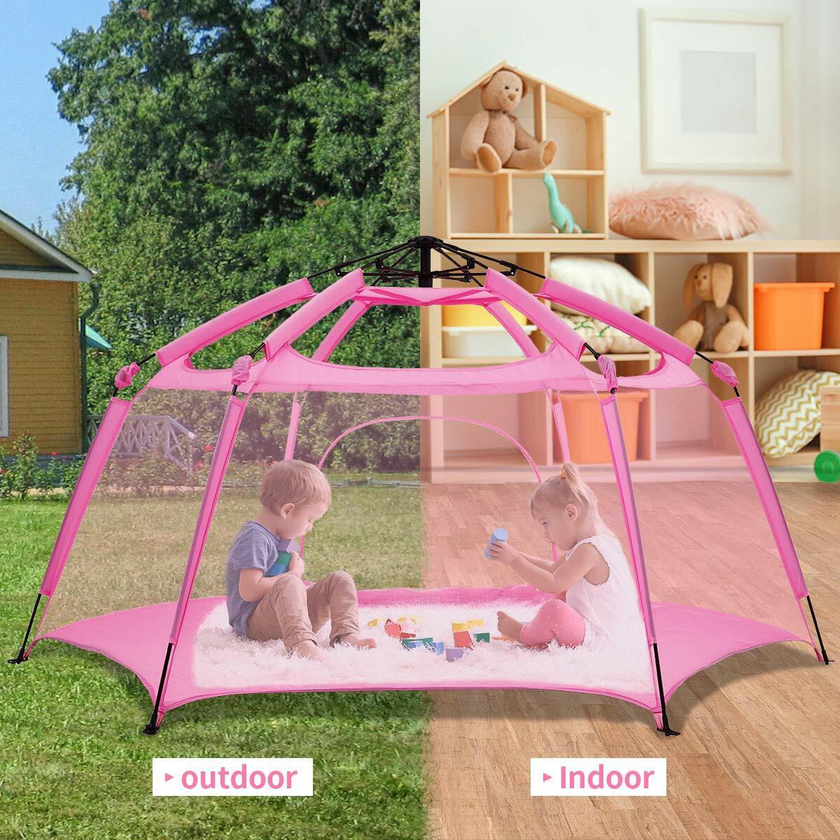 Alvantor Playpen Space Canopy Fence Pin 6 Panel Pop Up Foldable & Portable Pink - GOODSZON Discount Store