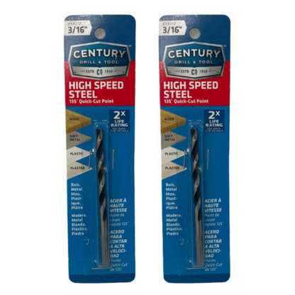 Century Drill & Tool 88212 High Speed Steel Drill Bit, 3/16" (Pack of 2) - GOODSZON Discount Store