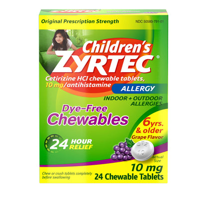 Zyrtec 24 Hour Children's Allergy Chewable Tablets, Grape, 24 ct - GOODSZON Discount Store