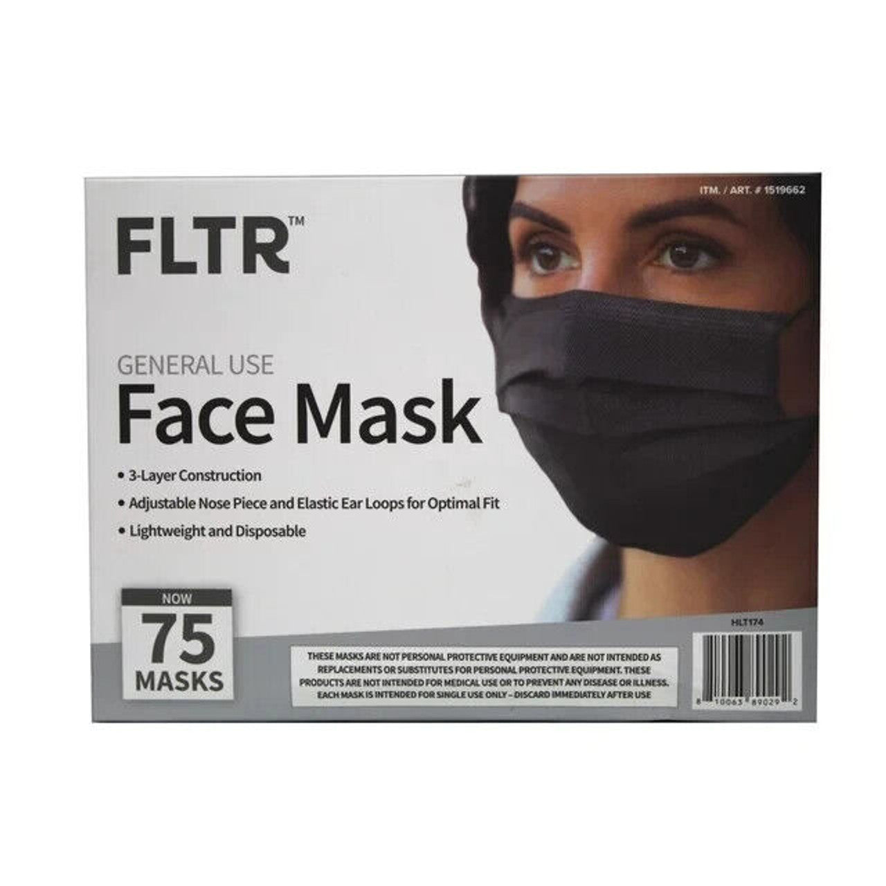FLTR General Use Disposable Face Mask Black 75 Count Pack of 3 - GOODSZON Discount Store