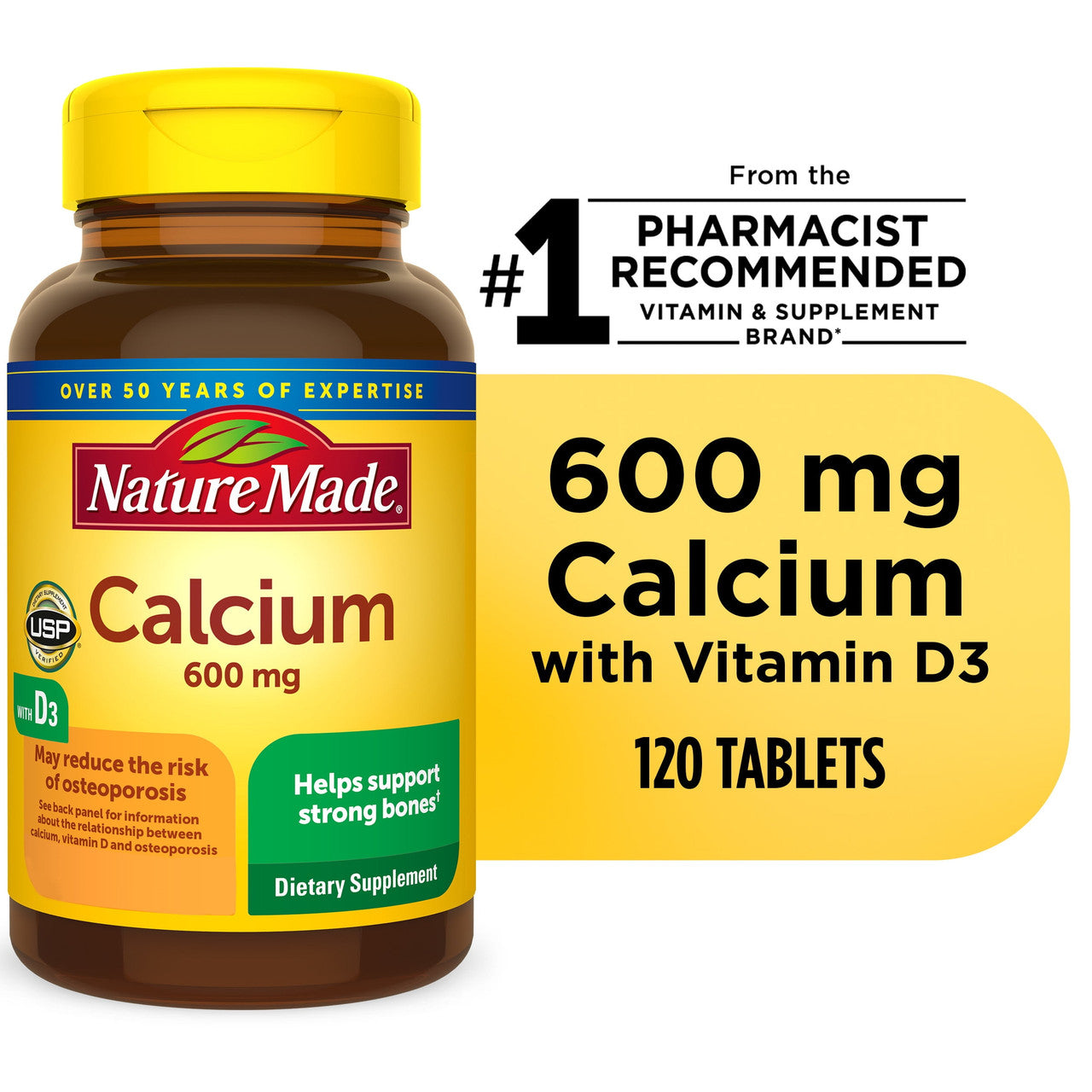 Nature Made Calcium 600 mg with Vitamin D3 Tablets, Dietary Supplement, 120 Count - GOODSZON Discount Store