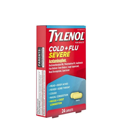 Tylenol Cold + Flu Severe 24 Caplets for Multi-Symptom Relief Pack of 2 - GOODSZON Discount Store