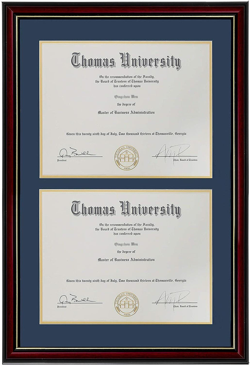 Flagship Double Diploma Frame Real Wood & Glass Golden Rim - GOODSZON Discount Store