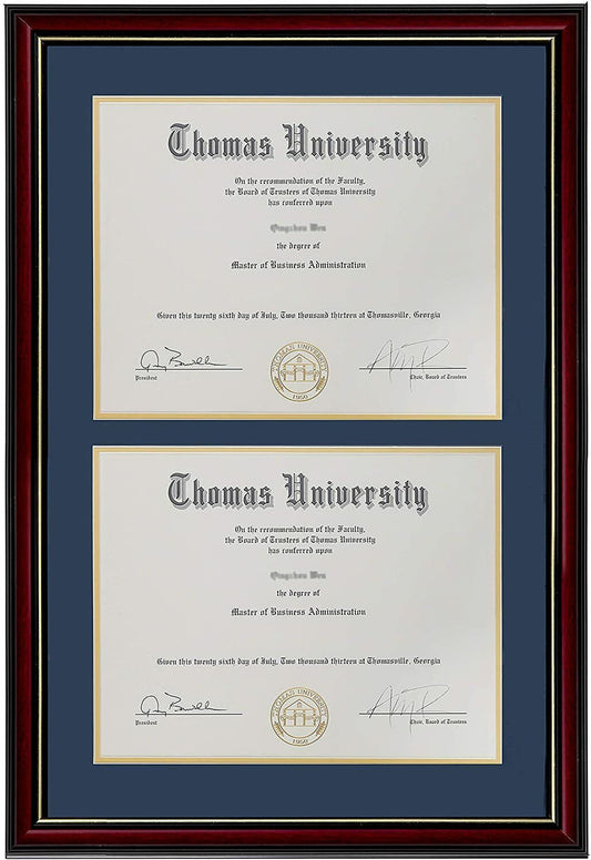 Flagship Double Diploma Frame Real Wood & Glass Golden Rim - GOODSZON Discount Store