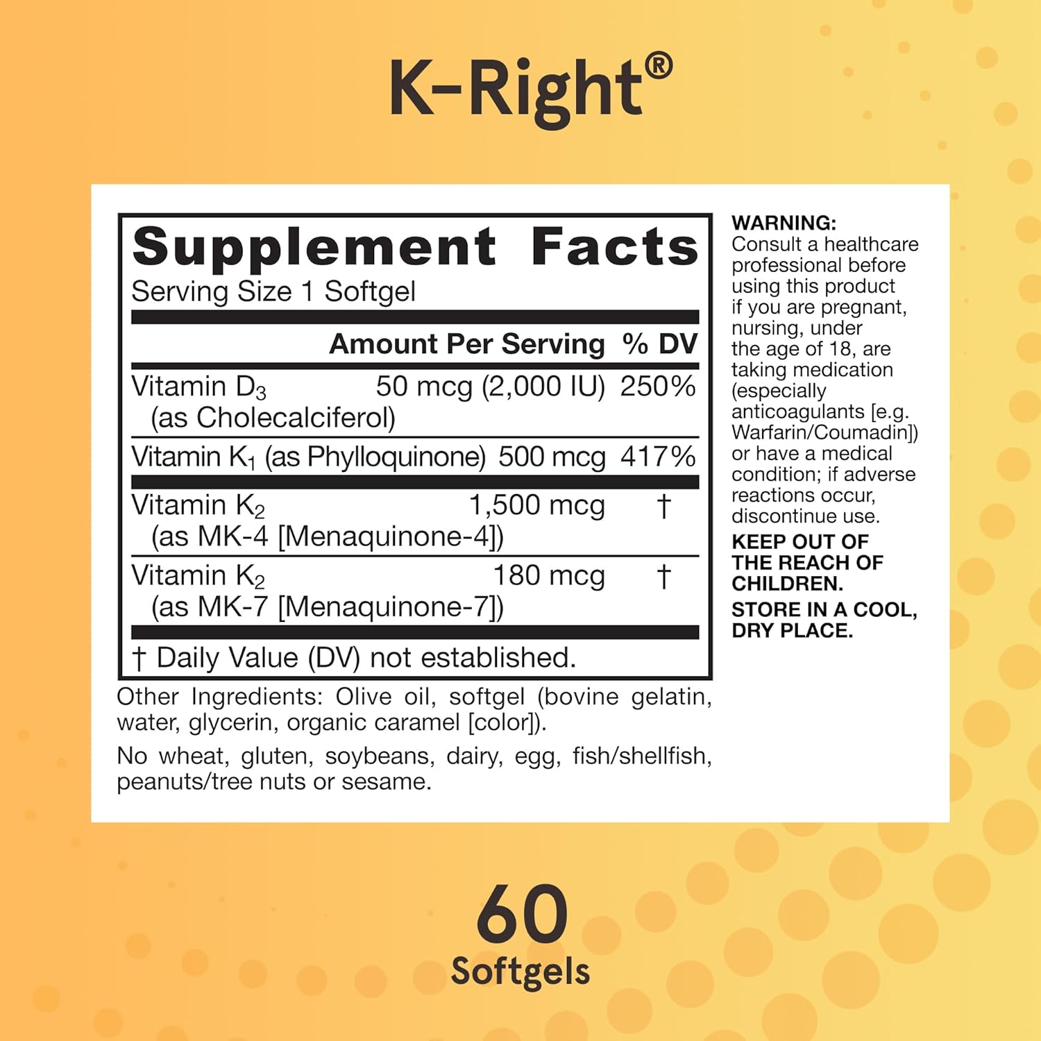 Jarrow Formulas K-Right - Dietary Supplement for Bone & Cardiovascular Health Support - Contains Vitamin D3 & Three Forms of Vitamin K Including MK-7 - 60 Servings (Packaging May Vary) - GOODSZON Discount Store