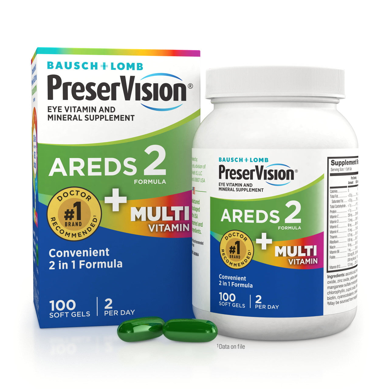 PreserVision AREDS 2 + Multivitamin, 2-in-1 Eye Vitamin, Contains Vitamin C, D, E & Zinc, 100 Softgels - GOODSZON Discount Store
