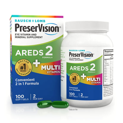 PreserVision AREDS 2 + Multivitamin, 2-in-1 Eye Vitamin, Contains Vitamin C, D, E & Zinc, 100 Softgels - GOODSZON Discount Store