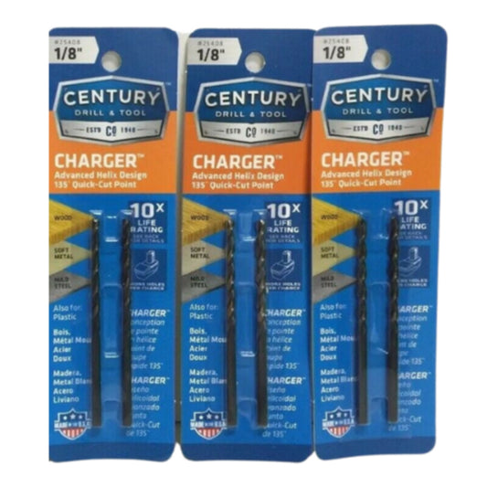 Century Drill&Tool 1/8" Charger High Speed Steel Drill Bit 2 pc Pack of 3 - GOODSZON Discount Store