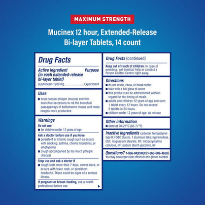 Mucinex Maximum Strength 12-Hour Chest Congestion Expectorant Tablets, 14 Count - GOODSZON Discount Store