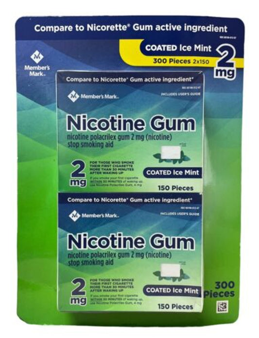 Member's Mark 2 mg Nicotine Polacrilex Gum, Coated Mint Flavor 300 Ct - GOODSZON Discount Store