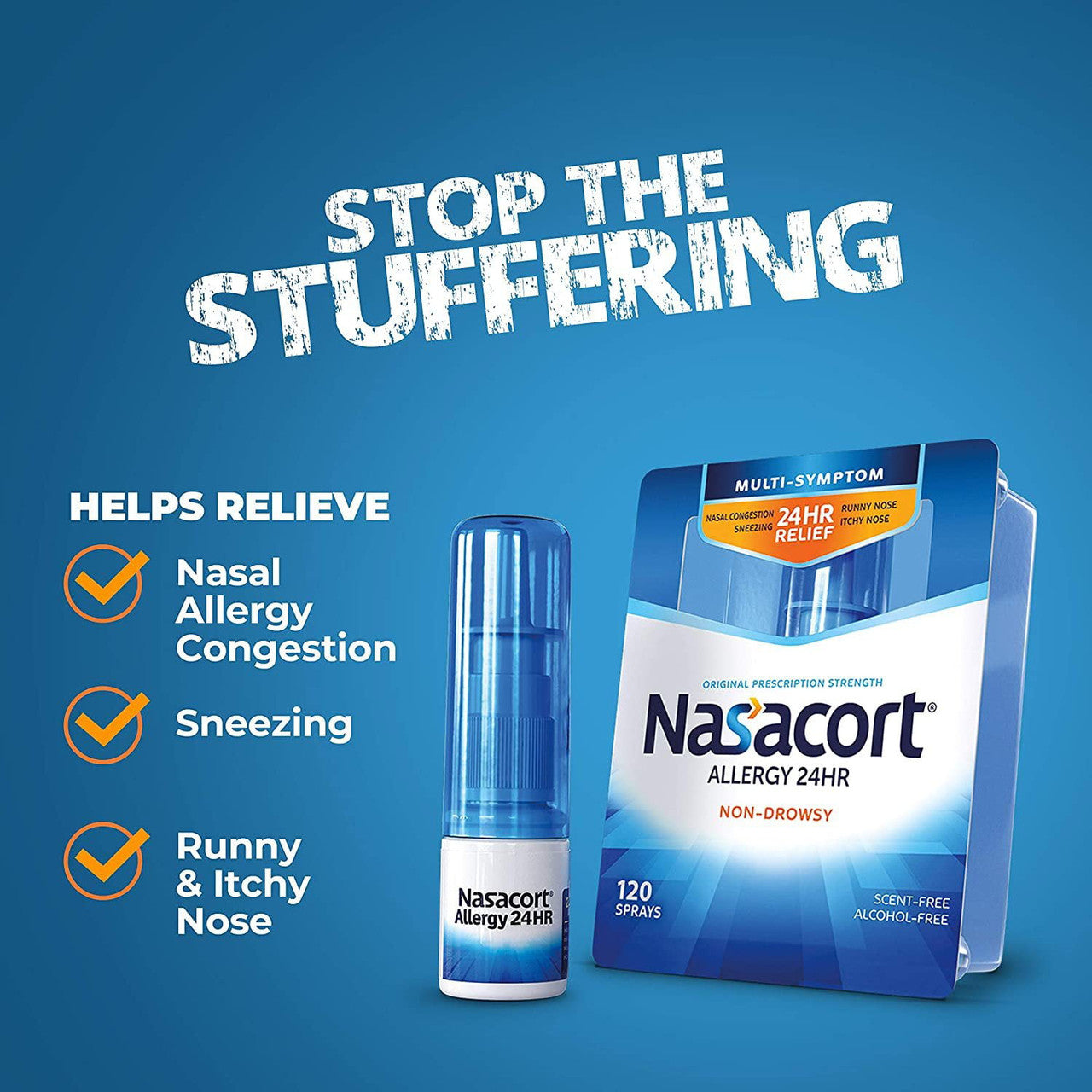 Nasacort 24HR Allergy Nasal Spray, Non-drowsy, 60 Sprays, 0.37 fl. oz. - GOODSZON Discount Store