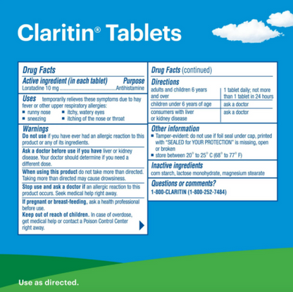 CLARITIN 24-Hour Indoor & Outdoor Non-Drowsy Allergy Relief Tablets 30 ea - GOODSZON Discount Store