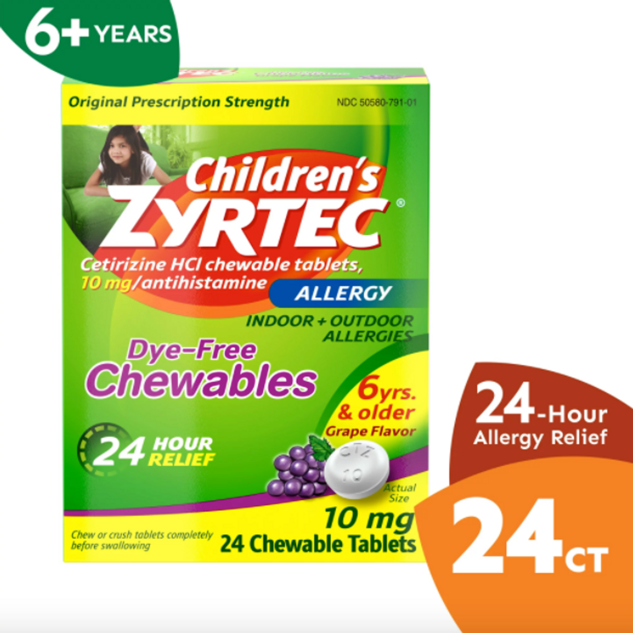 Zyrtec 24 Hour Children's Allergy Chewable Tablets, Grape, 24 ct - GOODSZON Discount Store