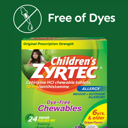 Zyrtec 24 Hour Children's Allergy Chewable Tablets, Grape, 24 ct - GOODSZON Discount Store