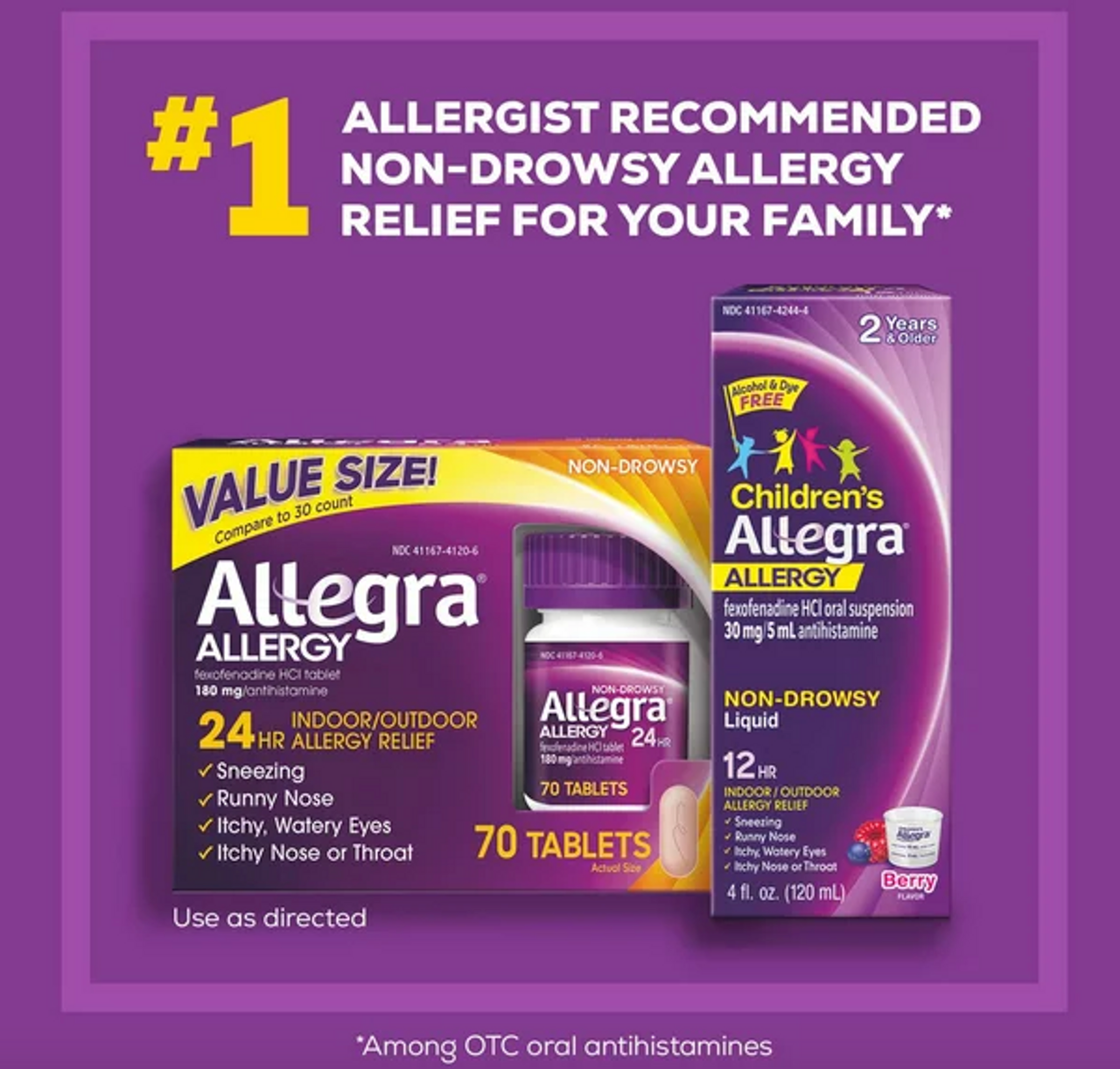 Allegra 24-Hour Indoor Outdoor 180 Mg. Allergy Relief - 70 Tablets - GOODSZON Discount Store