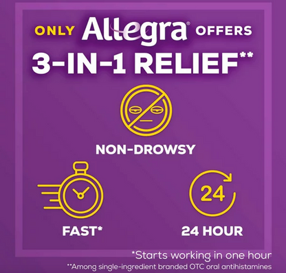 Allegra 24-Hour Indoor Outdoor 180 Mg. Allergy Relief - 70 Tablets - GOODSZON Discount Store