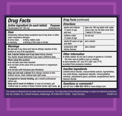 Allegra Adult 24HR Non-Drowsy Allergy Symptom Relief Tablets, 60 Ct - GOODSZON Discount Store