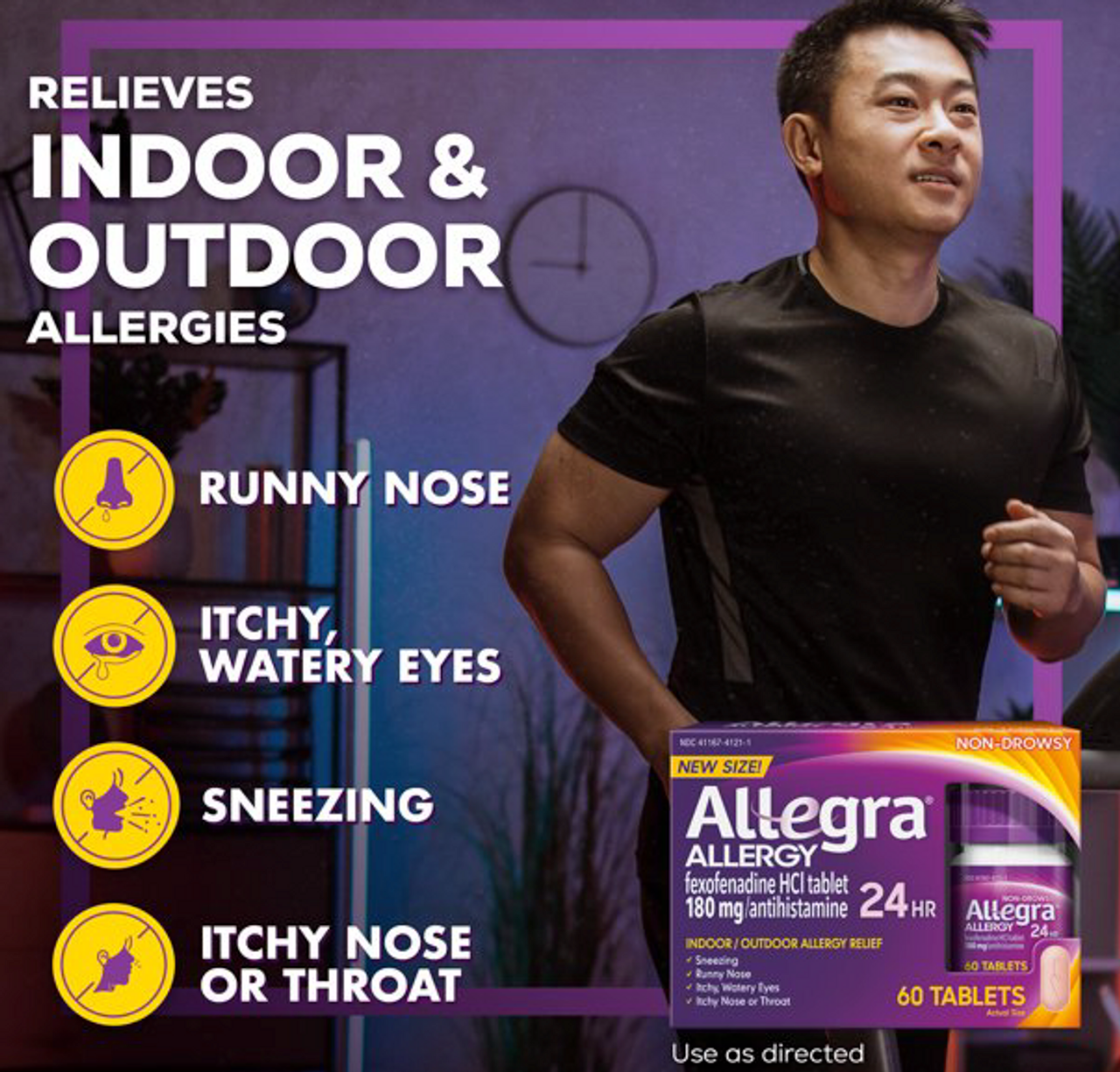 Allegra Adult 24HR Non-Drowsy Allergy Symptom Relief Tablets, 60 Ct - GOODSZON Discount Store