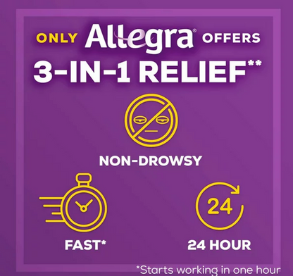 Allegra Adult 24HR Non-Drowsy Allergy Symptom Relief Tablets, 60 Ct - GOODSZON Discount Store