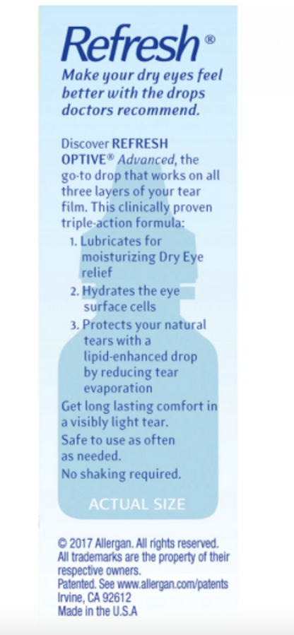 Refresh Optive Advanced Lubricant Eye Drops Preserved Tears, 2 Count, 20 mL - GOODSZON Discount Store