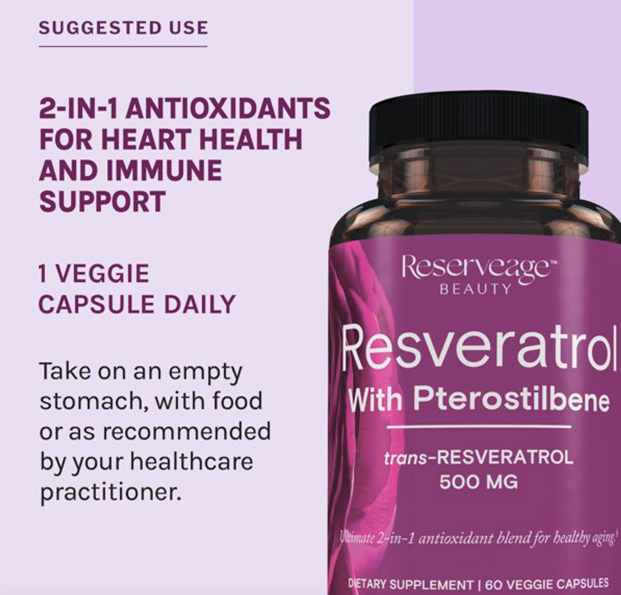 Reserveage, Resveratrol 500 mg with Pterostilbene, Antioxidant Supplement for Cardiovascular and Cellular Health, Supports Healthy Aging, Paleo, Keto, 60 Capsules (60 Servings) - GOODSZON Discount Store