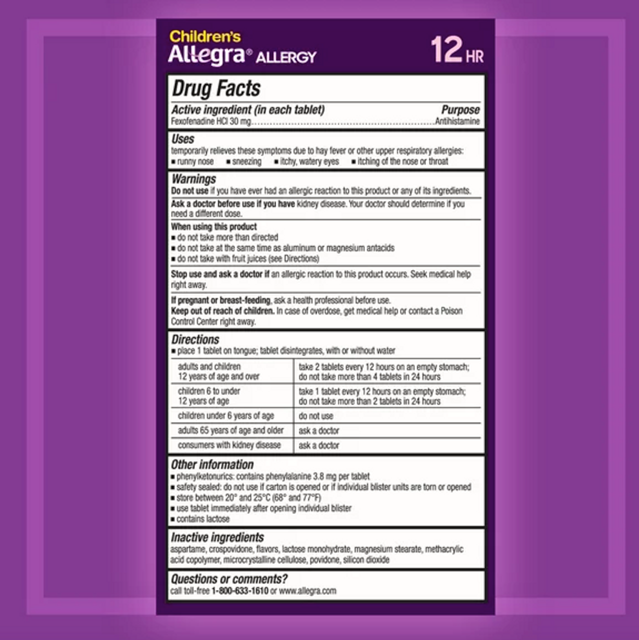 Allegra Children's Non-Drowsy Meltable Tablets ,12 HR Allergy Relief, 24 Ct - GOODSZON Discount Store