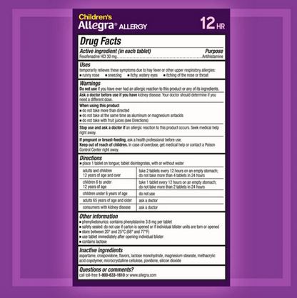 Allegra Children's Non-Drowsy Meltable Tablets ,12 HR Allergy Relief, 24 Ct - GOODSZON Discount Store