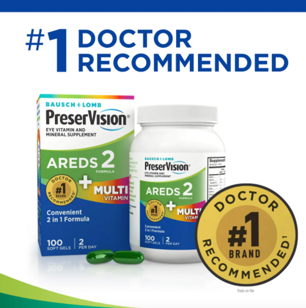 PreserVision AREDS 2 + Multivitamin, 2-in-1 Eye Vitamin, Contains Vitamin C, D, E & Zinc, 100 Softgels - GOODSZON Discount Store