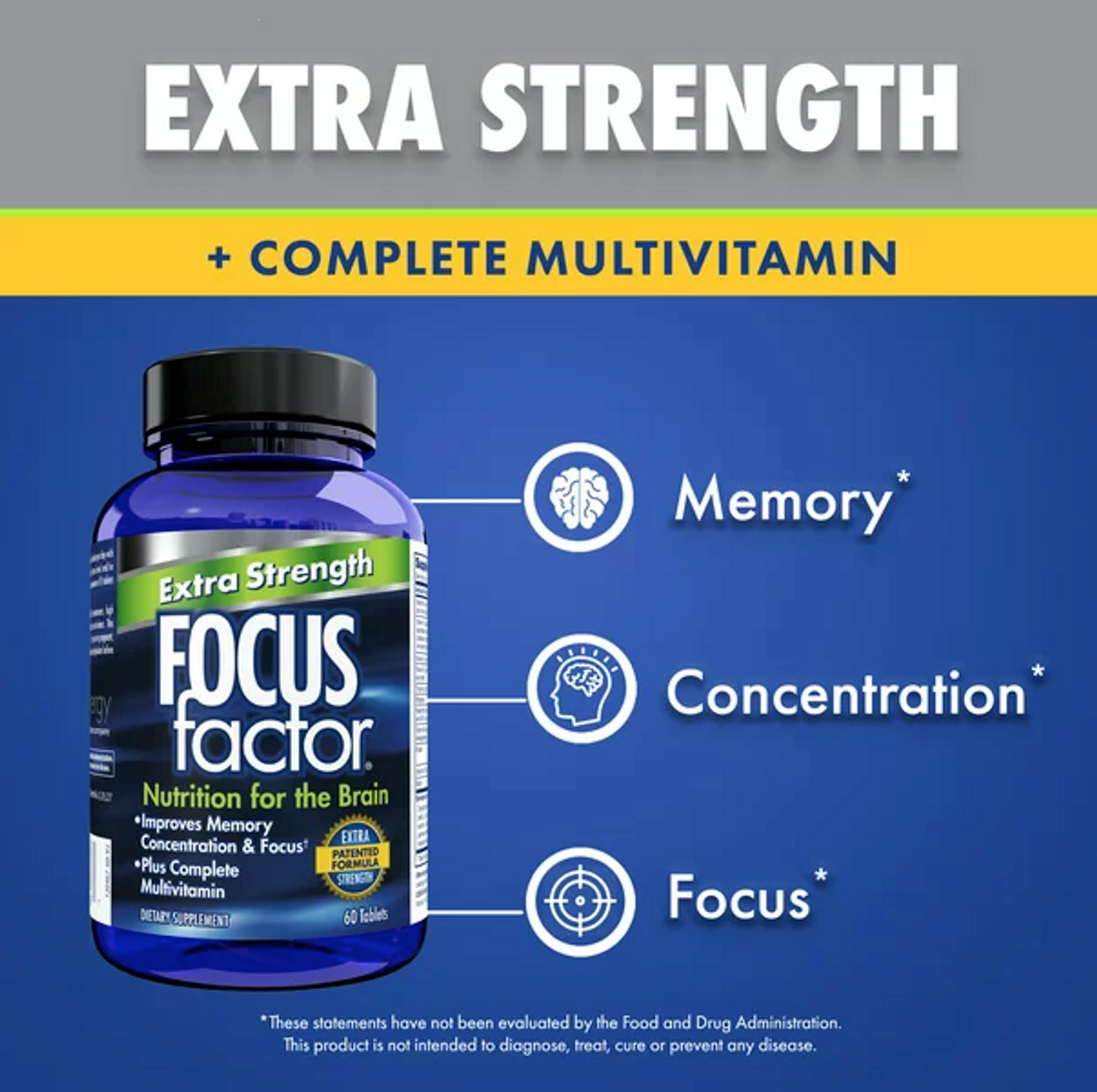 Focus Factor Extra Strength 60ct- Memory, Concentration, Focus Brain Supplement - GOODSZON Discount Store