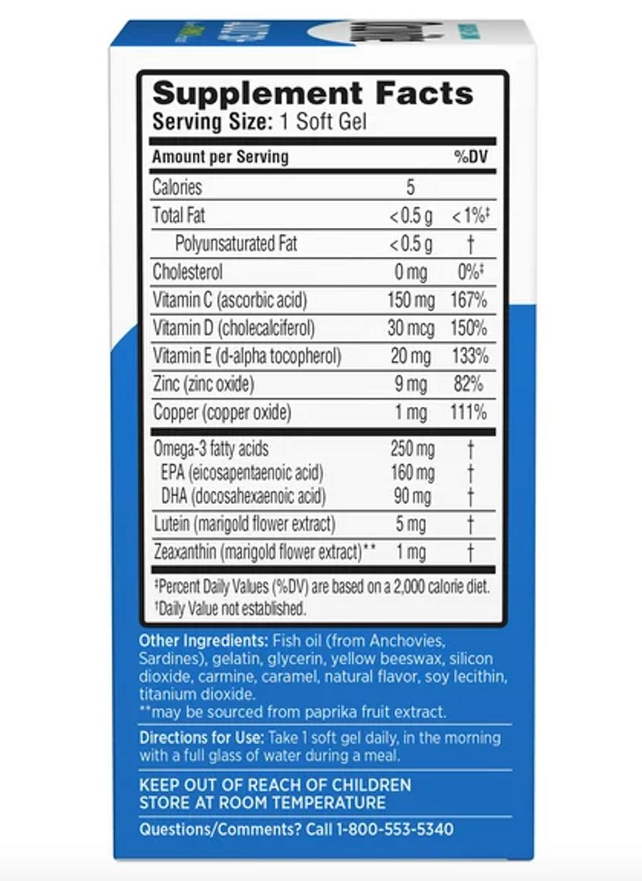 Ocuvite® Adult 50+ Eye Vitamins and Mineral Supplements with Lutein, Zeaxanthin and Omega-3–fromBausch + Lomb –50 Soft Gels - GOODSZON Discount Store