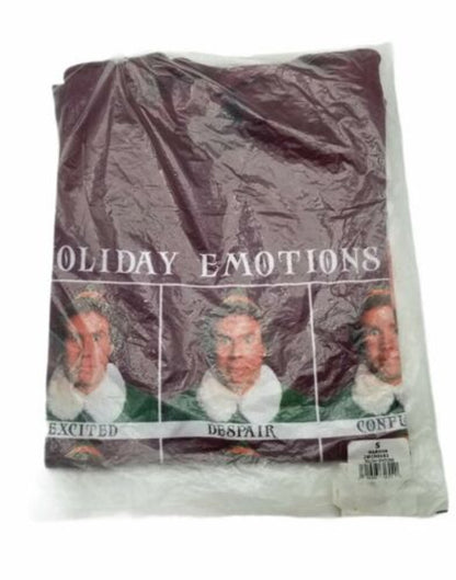 Hybrid Elf Holiday Emotions of Buddy The Elf Adult T-Shirt (Small) Maroon - GOODSZON Discount Store