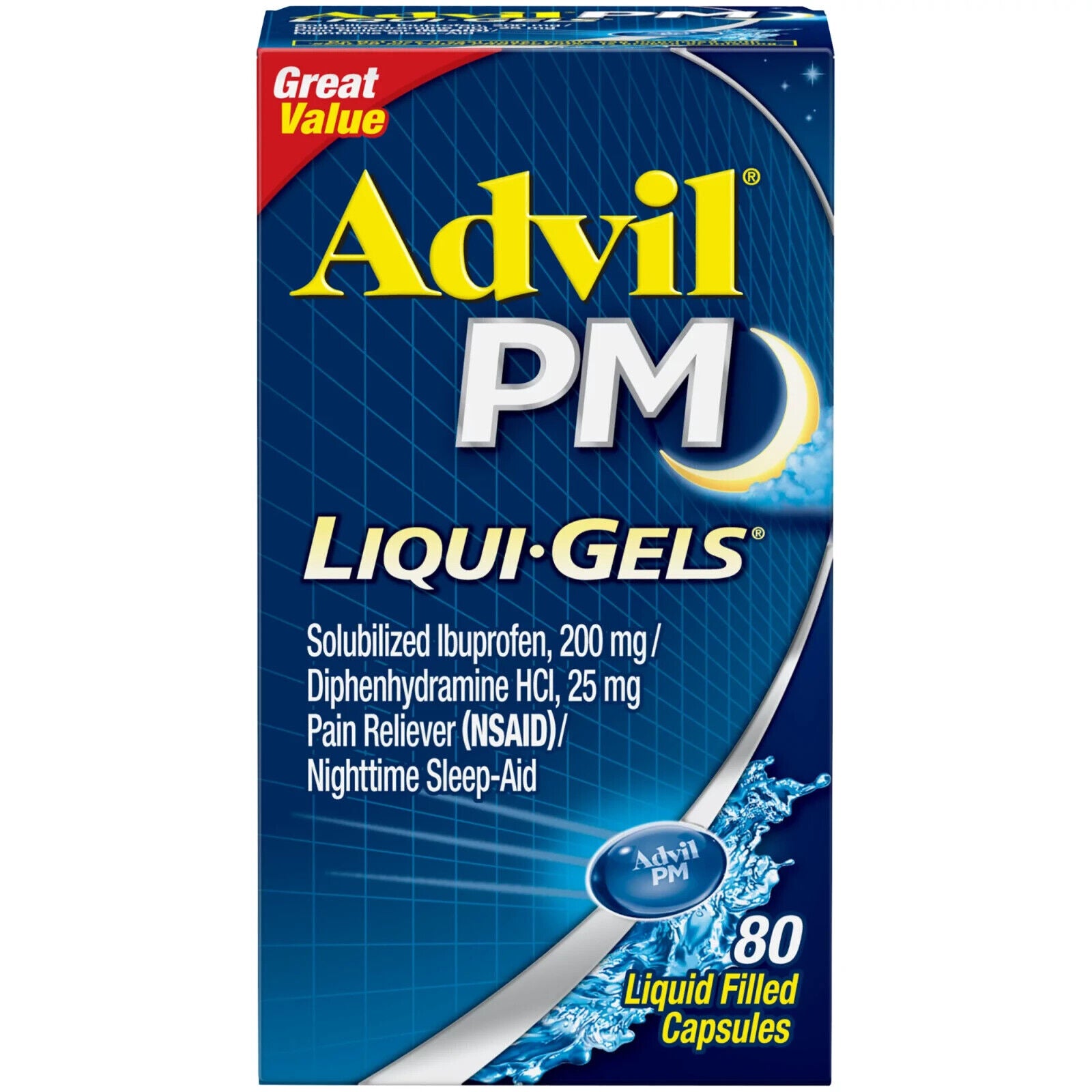 Advil PM Liqui-Gels Pain and Headache Reliever Ibuprofen, 80 Liquid Filled Caps - GOODSZON Discount Store