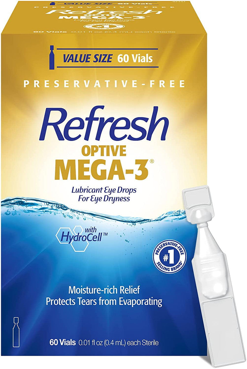 Refresh Optive Mega-3 Preservative-Free Lubricant Eye Drops, 60 Count - GOODSZON Discount Store