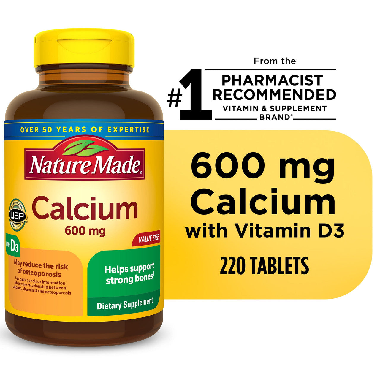 Nature Made Calcium 600 mg with Vitamin D3 Tablets, Dietary Supplement, 220 Count - GOODSZON Discount Store