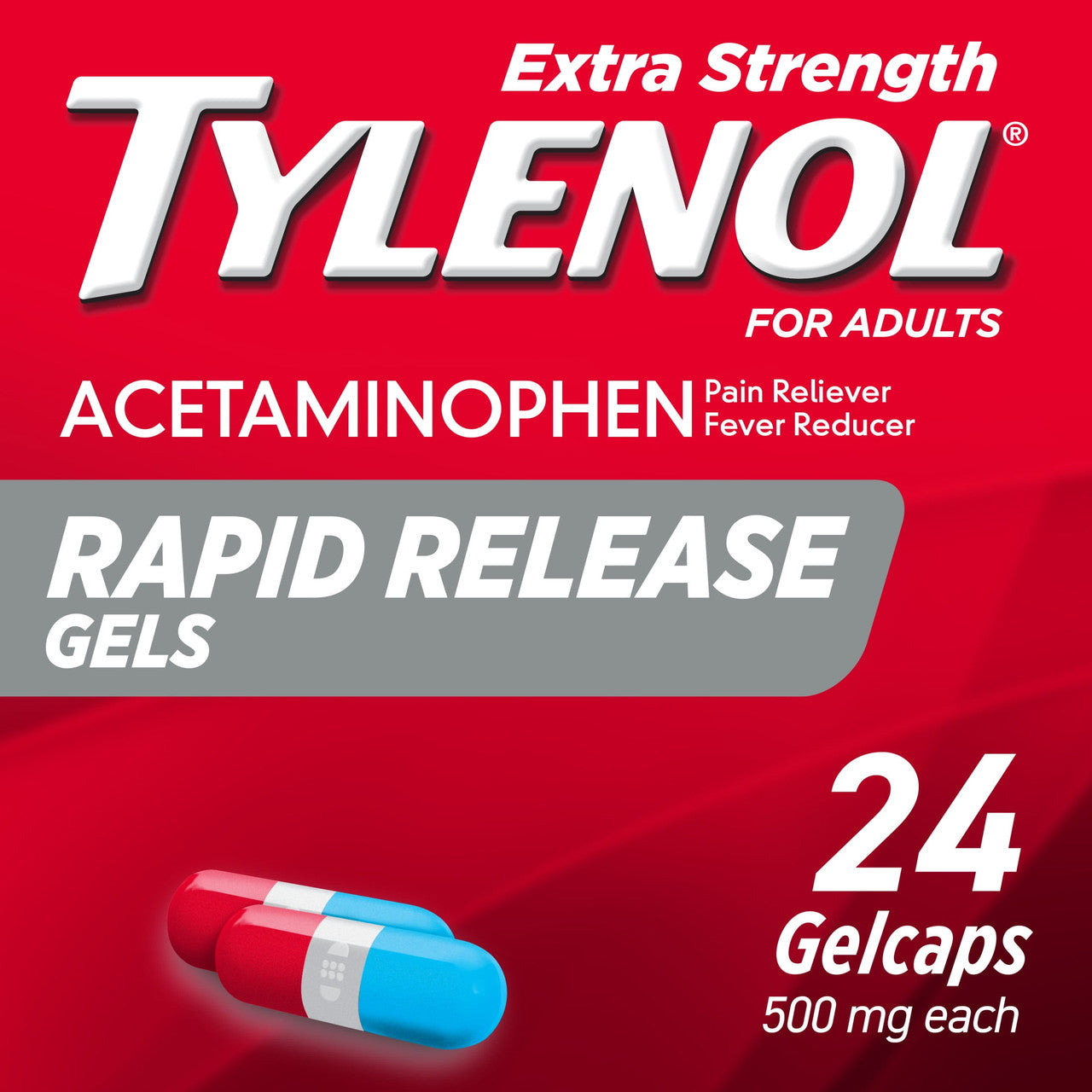Tylenol Extra Strength Acetaminophen Rapid Release Gels, Extra Strength Pain Reliever & Fever Reducer Medicine, Gelcaps with Laser-Drilled Holes, 500 mg Acetaminophen, 24 ct - GOODSZON Discount Store