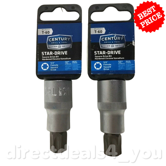 CENTURY DRILL & TOOL 68660 T-60 Star-Drive 1/2" Screwdriving Bit Pack of 2 - GOODSZON Discount Store