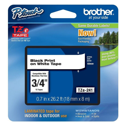 Brother P-Touch TZE-241 Tape, 3/4" Standard Laminated Tape, Black on White - GOODSZON Discount Store