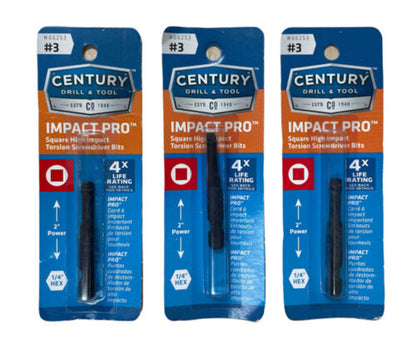 CENTURY DRILL & TOOL #3 x 2 Impact Pro Square Power Torsion Bit Pack of 3 - GOODSZON Discount Store