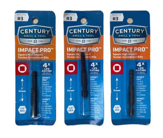 CENTURY DRILL & TOOL #3 x 2 Impact Pro Square Power Torsion Bit Pack of 3 - GOODSZON Discount Store