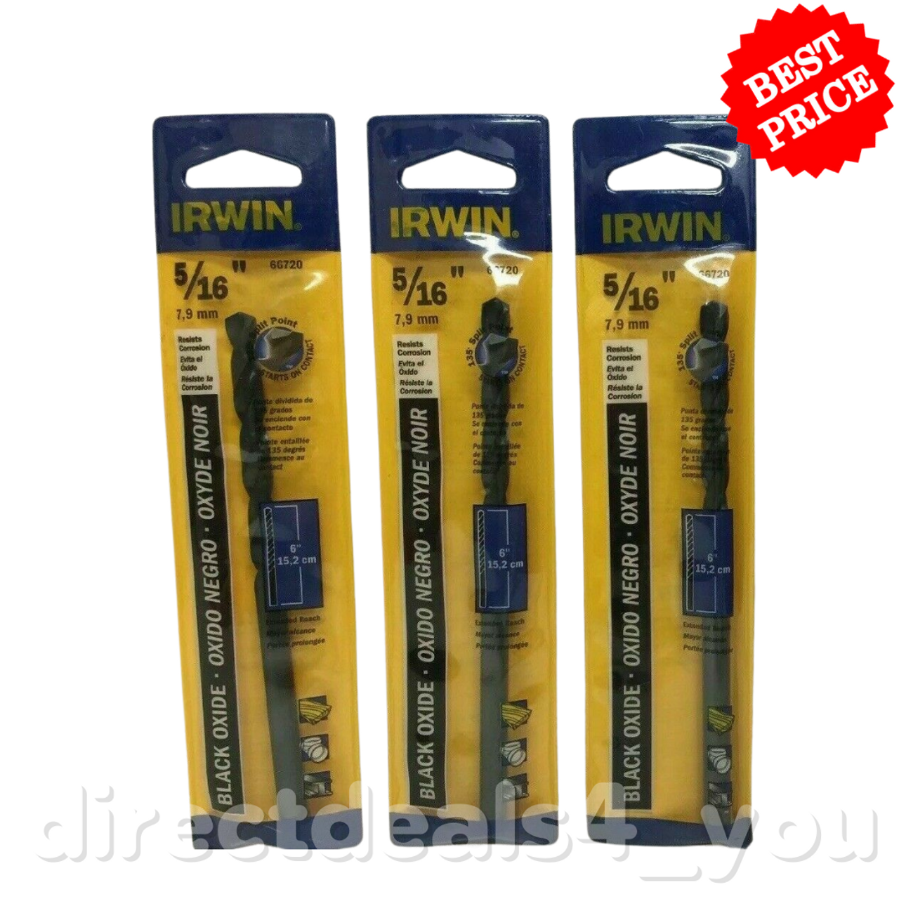 Irwin Aircraft Drill Bit 5/16 " #66720 Black Oxide Pack of 3 - GOODSZON Discount Store