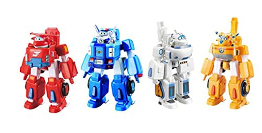 Super Wings - 7" Transforming 4-Pack - Jett, Donnie, Paul, and Astra | Airplane Toys Mini Figures Playset | Fun Preschool Toy Plane for 3 4 5 Year Old Boys and Girls | Birthday Gifts for Kids - GOODSZON Discount Store