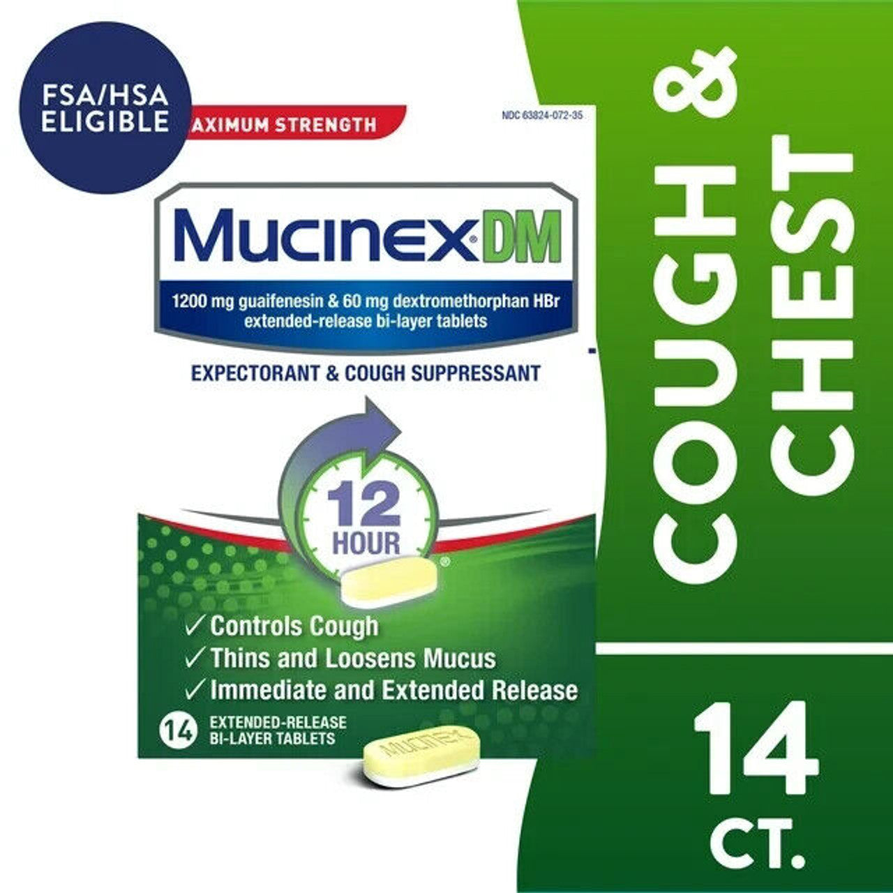 Mucinex DM 12-Hour Max Strength Expectorant & Cough Suppressant 7 Tabs Pack of 2 - GOODSZON Discount Store