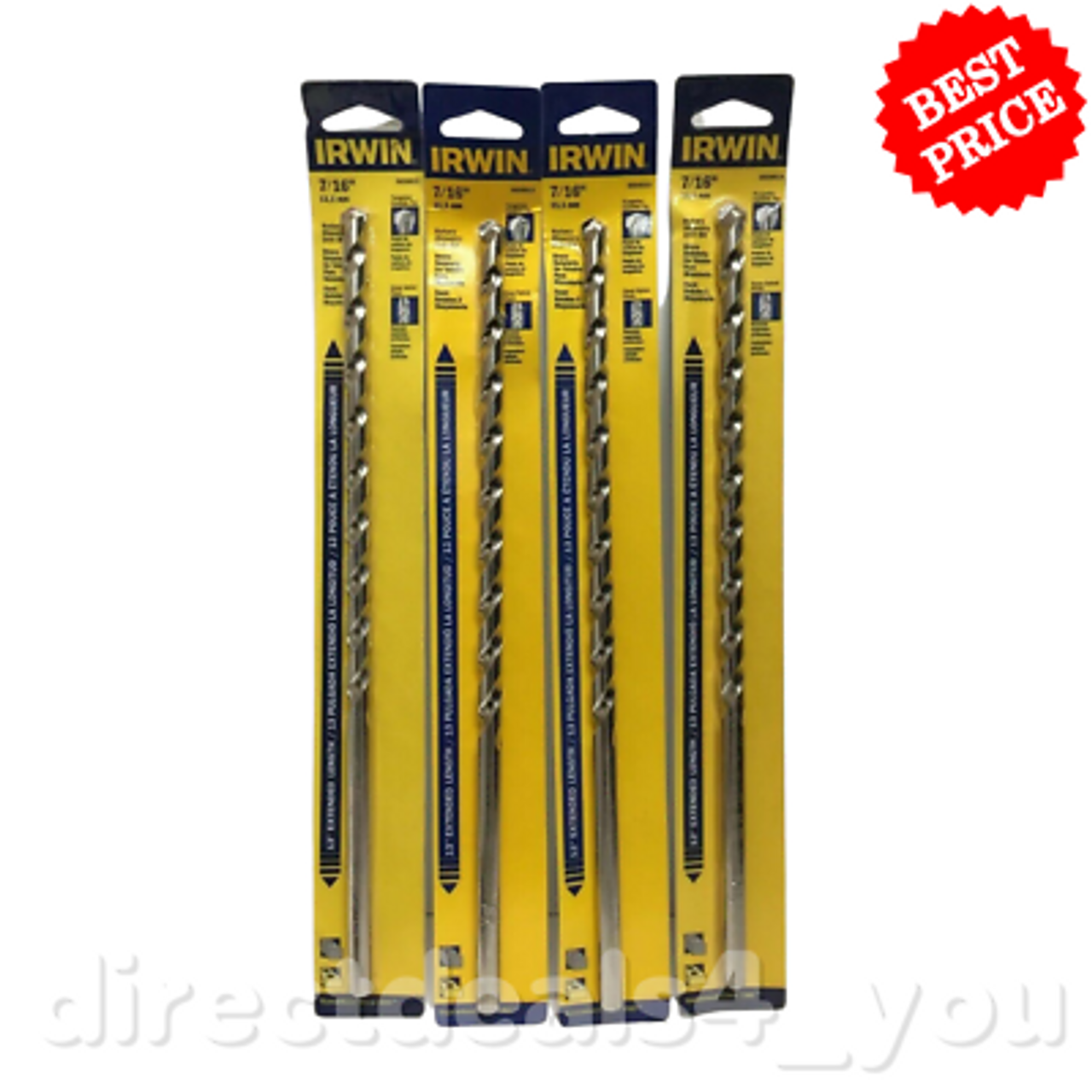 Irwin Slow Spiral Flute Rotary Drill Bit for Masonry 7/16” x 13" Tip Pack of 4 - GOODSZON Discount Store